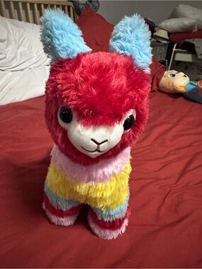 Rainbow Striped Llama Plush Toy - Red & Blue Cuddly Alpaca